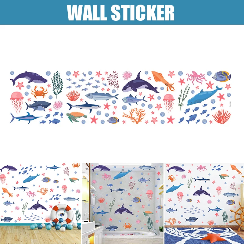 

Sea World Peel And Stick Wall Decals Fishes & Sea Plants PVC Stickers Cartoon Home Window Wall Art for Nursery Bathroom GDeals