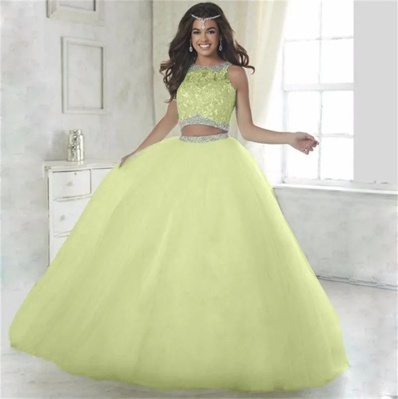 

Luxury Crystals Quinceanera Dresses Ball Gown Two 2 Piece Sequin Tulle Prom Debutante Sixteen Sweet 16 Dress vestidos de 15 anos