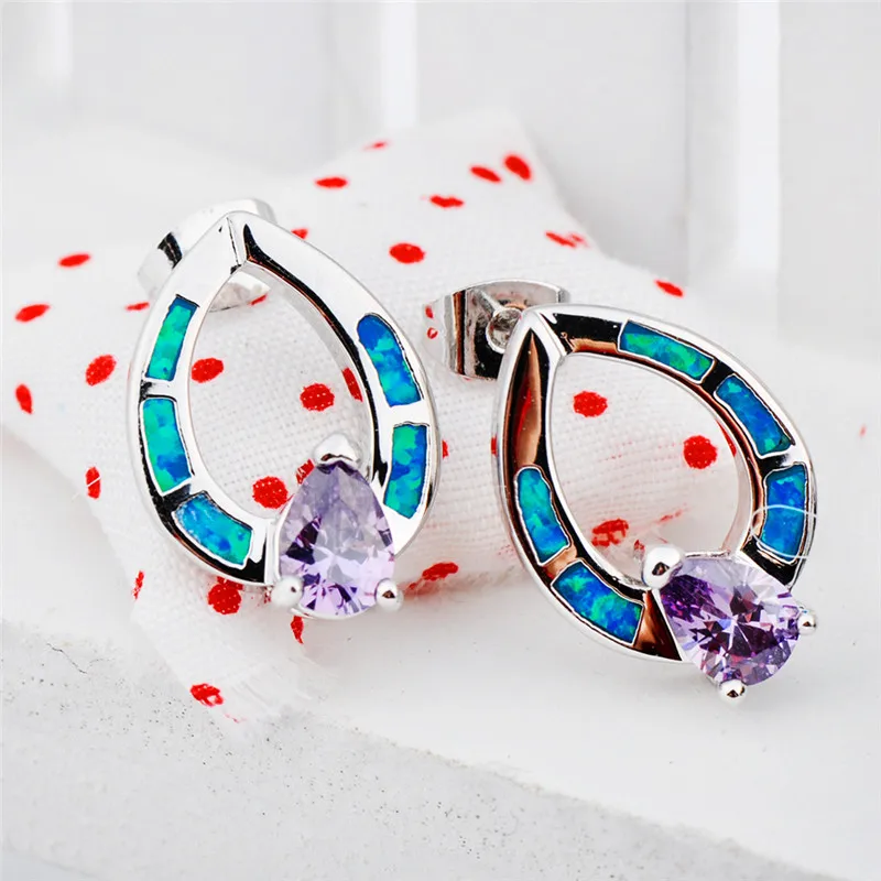 Женские серьги в стиле бохо с голубым и белым огненным опалом маленькие