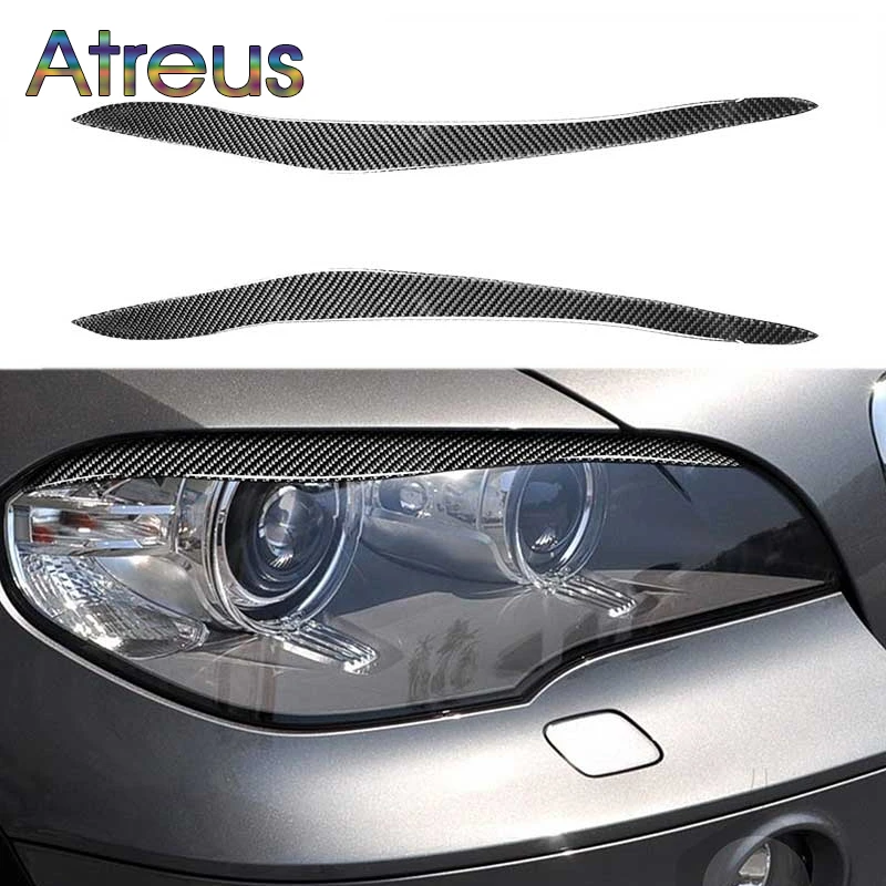 

Atreus 1set for BMW X5 E70 2010 2011 2012 Carbon Fiber Stickers Headlights Eyebrow Eyelids Trims Cover Car Styling Accessories