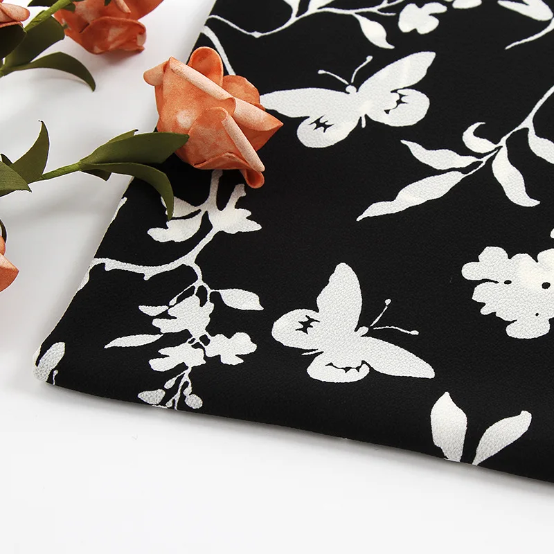 Модное черно-белое шифоновое платье-рубашка с принтом бабочки по метру | Дом и сад