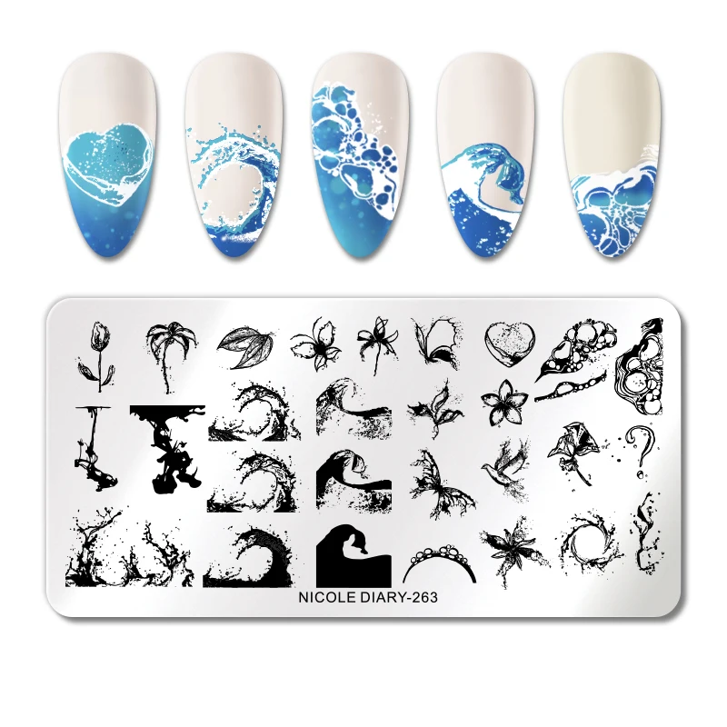 

NICOLE DIARY Iris Flower Design Stamping Plates Alphabet Leaves Girls Image Nail Stamp Templates Floral Printing Stencil Tools