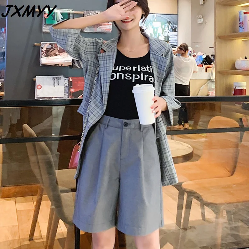 

2021 suit shorts female summer loose large size was thin five-point straight leg Hong Kong casual pants JXMYY