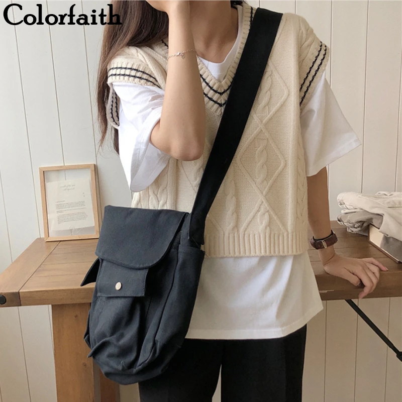 Женский трикотажный короткий жилет Colorfaith свитер без рукавов в минималистичном