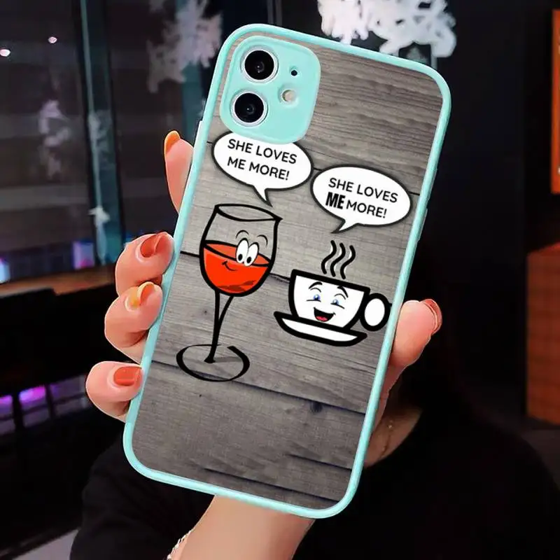 

Coffee red Wine Cup art design cartoon Phone Case Matte Transparent iPhone 7 8 11 12 s mini pro X XS XR MAX Plus cover funda