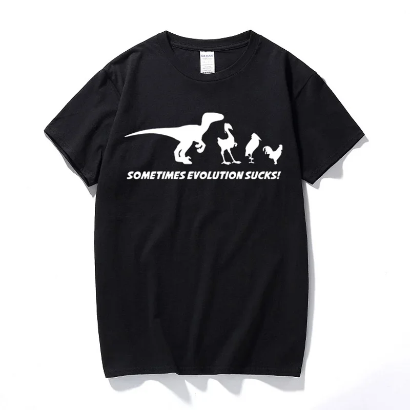 

Evolution Sucks T Shirt Funny T-shirt Darwin Theory Retro Dinosaur Birds Comic Summer Top Tshirt Casual Camisetas hombre