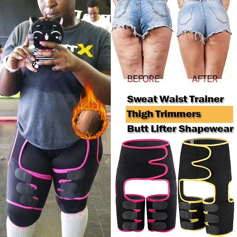 

3 in 1 Neoprene Slim Thigh Trimmer Leg Shapers Women High waist Trainer Compress Slimming Belt Fat Burning Workout Heat Shaper