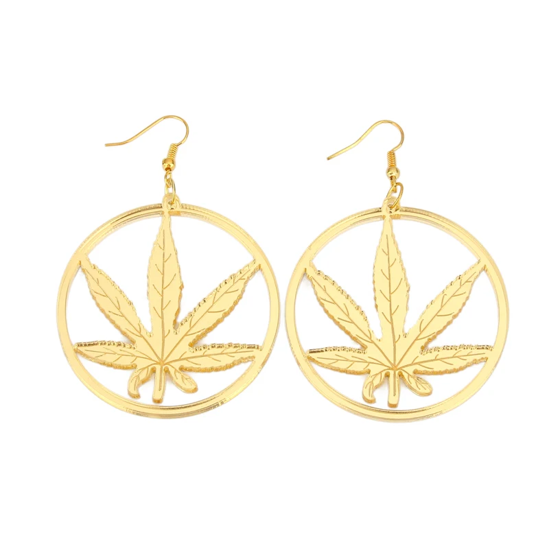 

Hip Hop Gold Leaf Earrings Acrylic For Women Exaggerated Night Club Jewelry