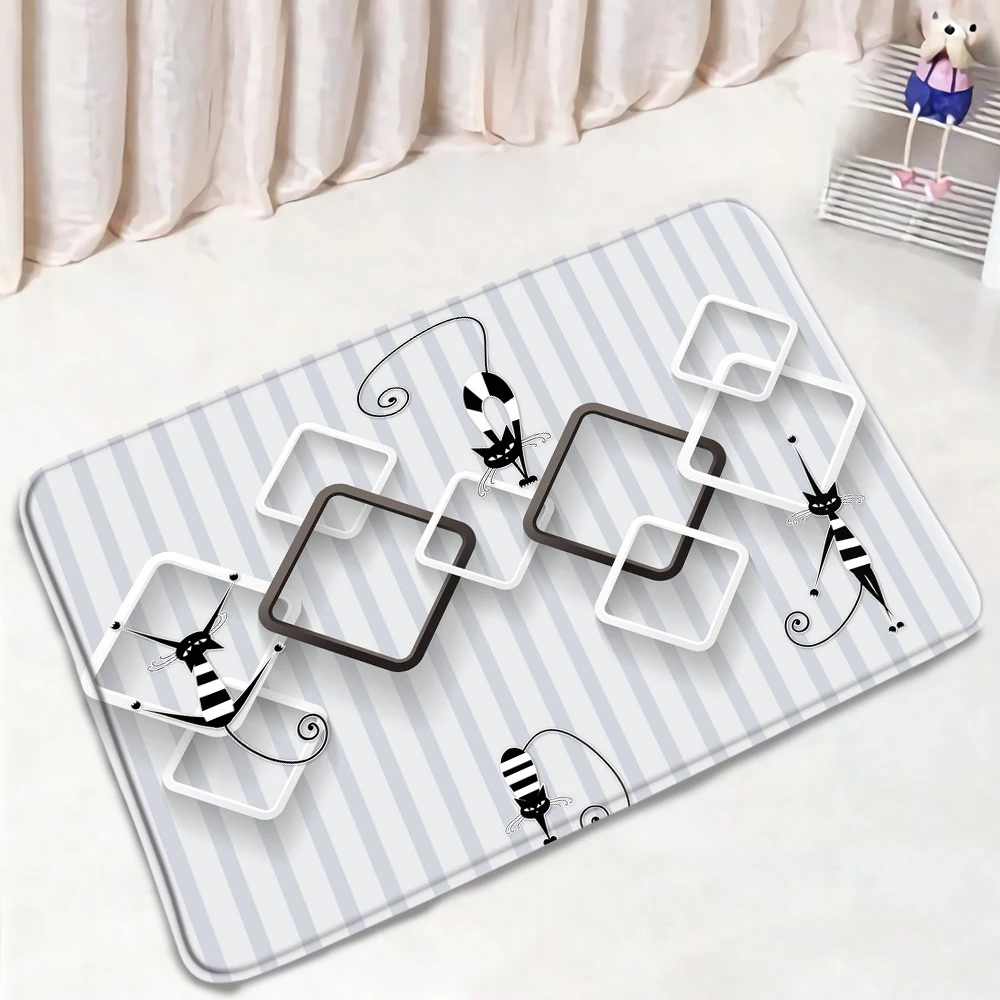 Коврики фланелевые для ванной и кухни простые Нескользящие коврики в черно-белую