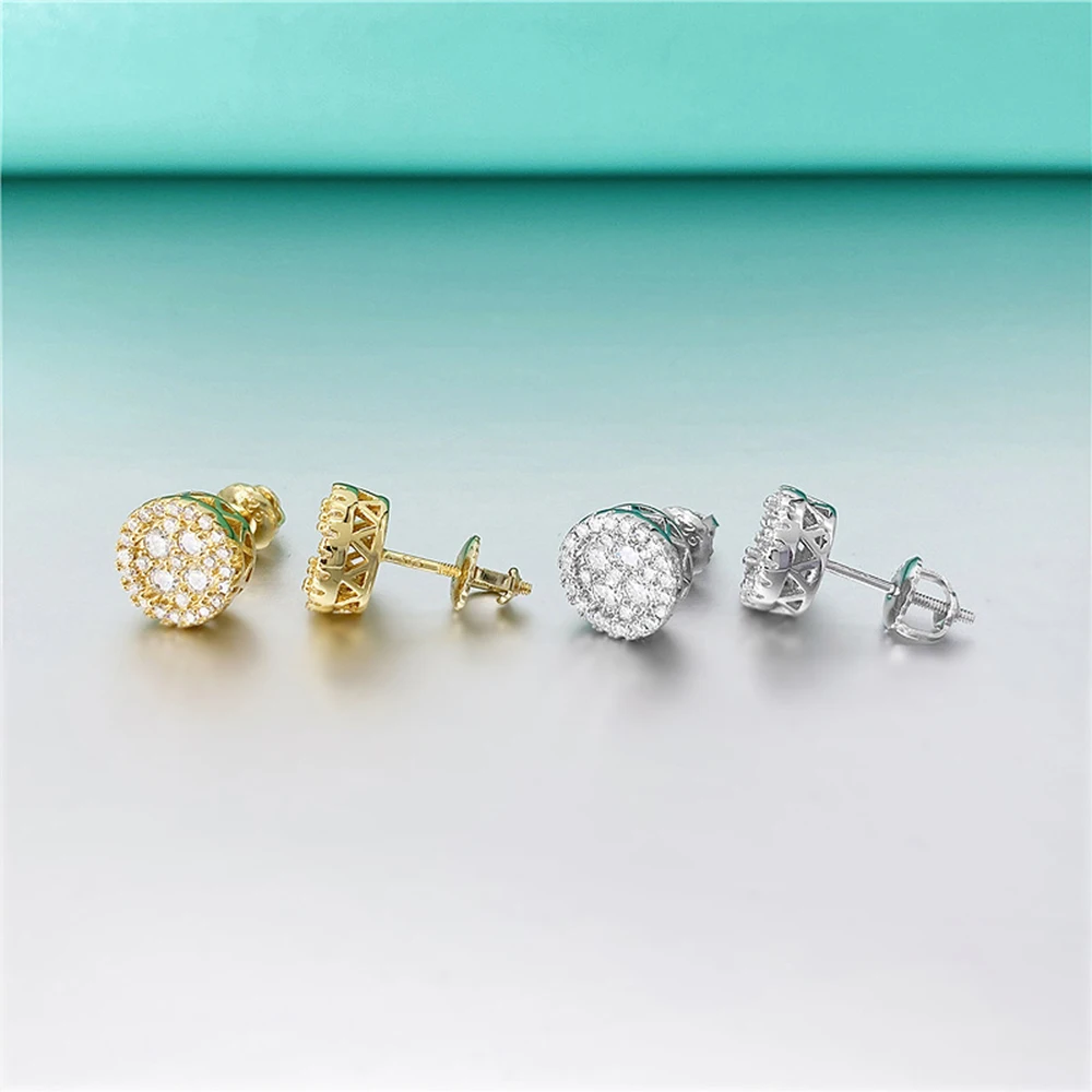 MM Moissanite Earrings Classic Round S925 Silver Real Diamond Iced Out Ear Studs For Women Men High-End Jewelry Pass Tester