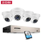 Комплект видеонаблюдения ZOSI, H.265 + 8 каналов, 5 МП, POE, NVR, 4 Х5 МП, водонепроницаемая купольная IP-камера для помещений и улицы