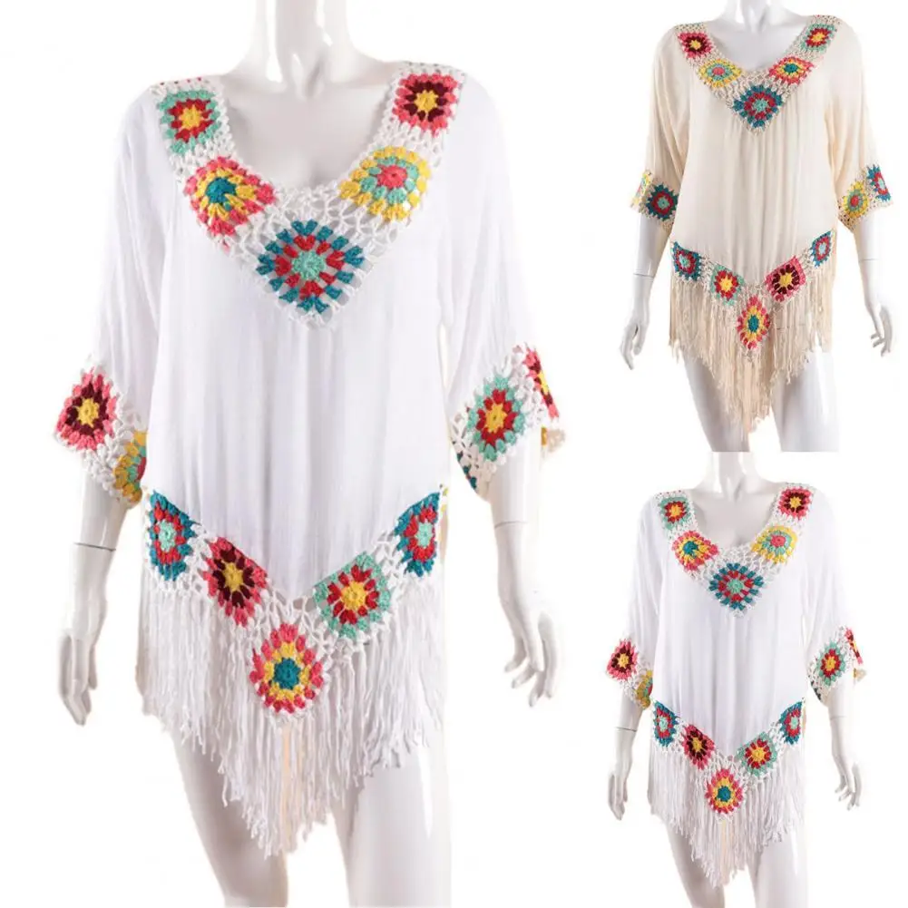 

Hot Sales!!! Fashion See Through Crochet Flower Casual Cover Up Beach Dress Bathing Suit for Summer