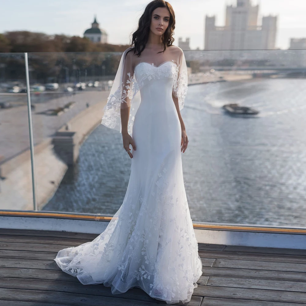 

Sevintage Mermaid Long Lace Boho Wedding Dresses Sweetheart Sleeveless Lace Up Bridal Gowns with Jacket Robe De Mariée 2020