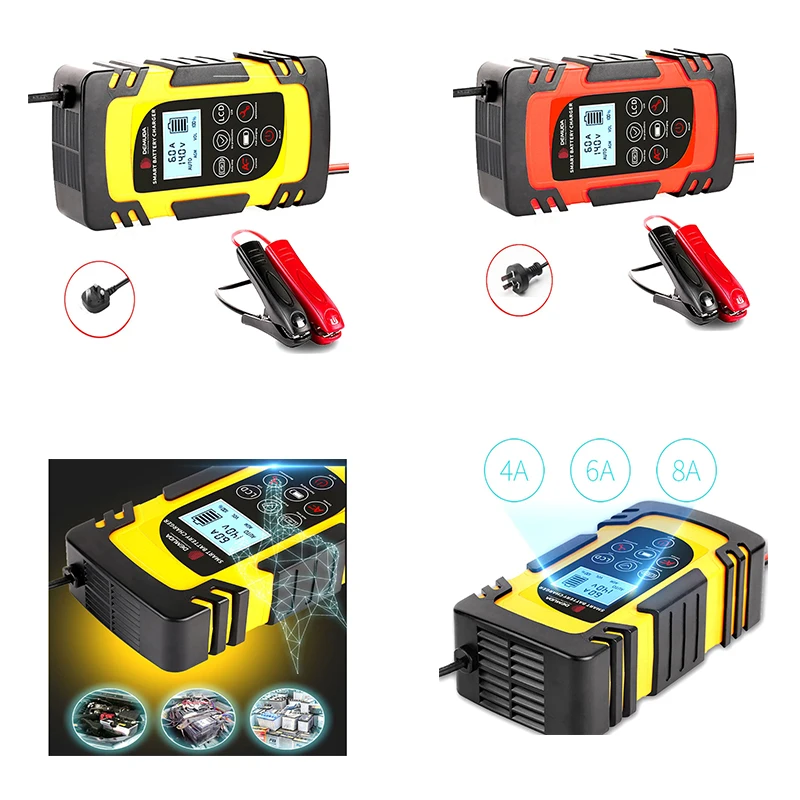 

Полностью автоматическое зарядное устройство для свинцово-кислотных аккумуляторов 12 В, 24 В, быстрая зарядка, защита от перегрева