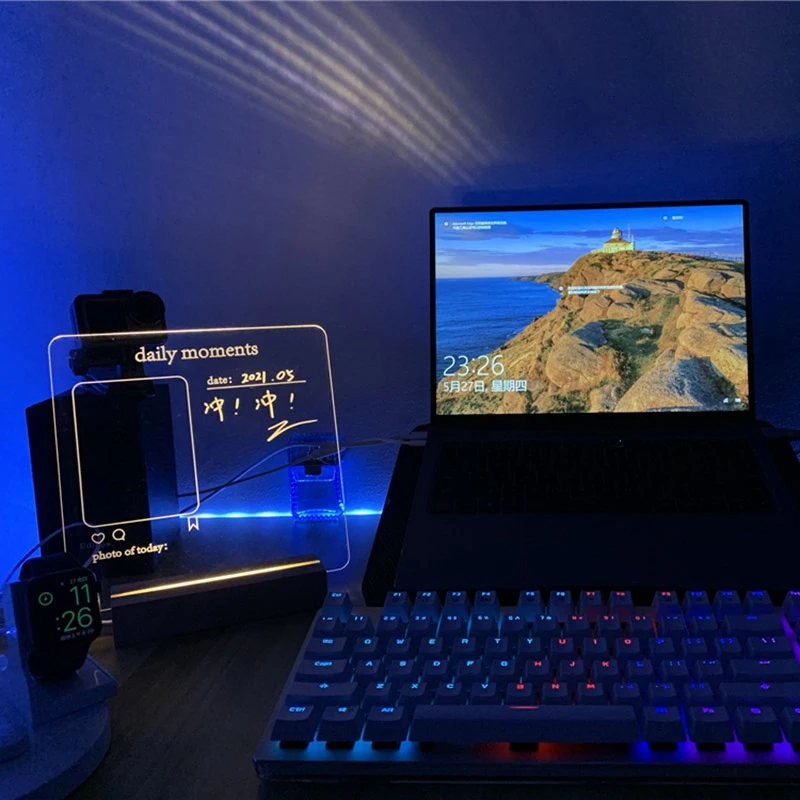 

USB Transparent Acrylic Message Board with Pen Note Daily Moment Memo to Do List Luminous Photo Album Night Light