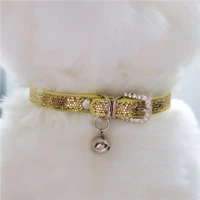 hot sale super shining rhinestone cat collar with bells puppy baby dog cat collar leather strap kitten accessories puppy collar