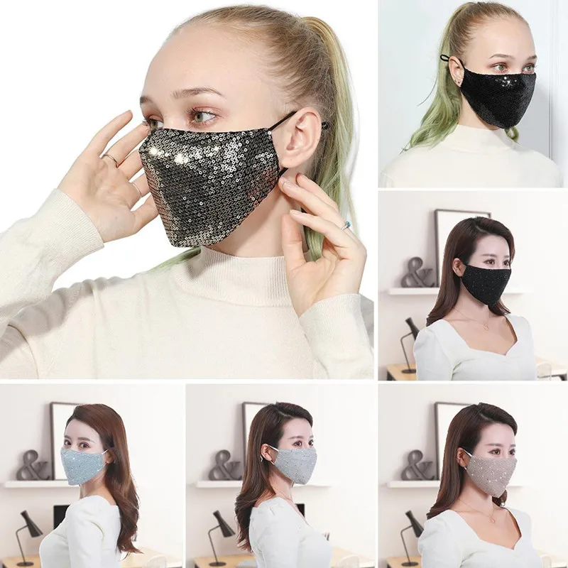 

Sequin Unisex Women Dustproof Protection Sponge Face Mask Reusable Outdoor Anti-fog Soft Masks Safe Breathable Protective Masks