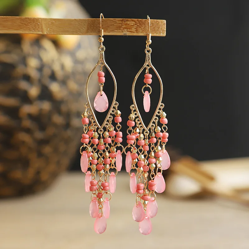 

2021 new droplet long earrings women creative Bohemian tassel earrings earrings beach vacation wind earrings