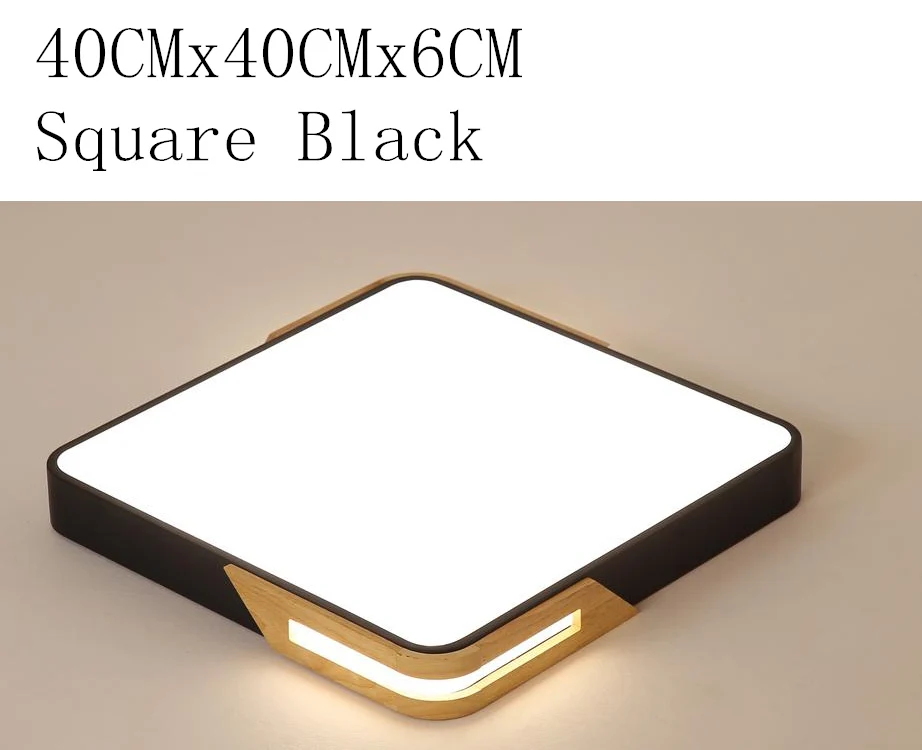 40CMx40CMx6CM Нордическая квадратная круглая деревянная светодиодная люстра современная потолочная лампа с пультом дистанционного управления для гостиной Лофт спальни черный белый - Цвет корпуса: 40CMx40CMx6CM