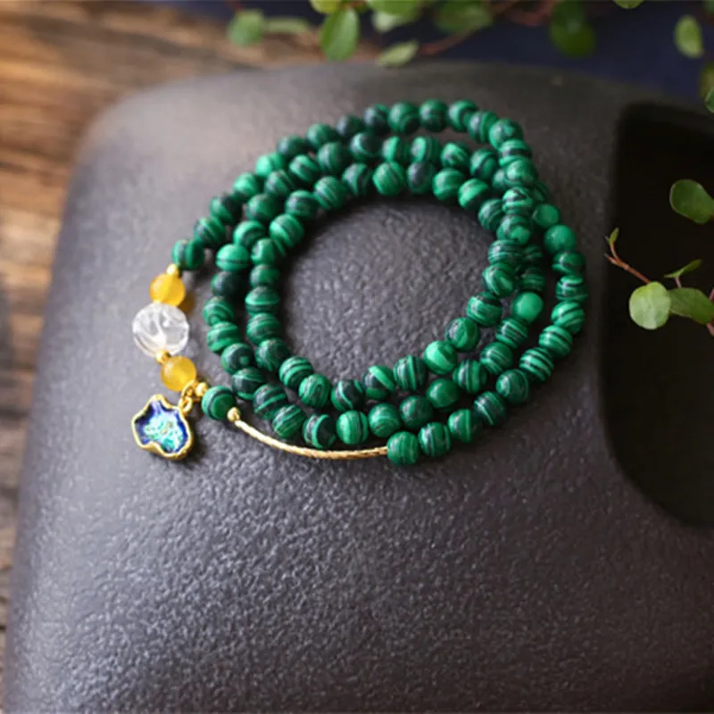 Натуральный малахит камень бисером браслеты с эмалью женщин 6 мм Шарм Кристалл