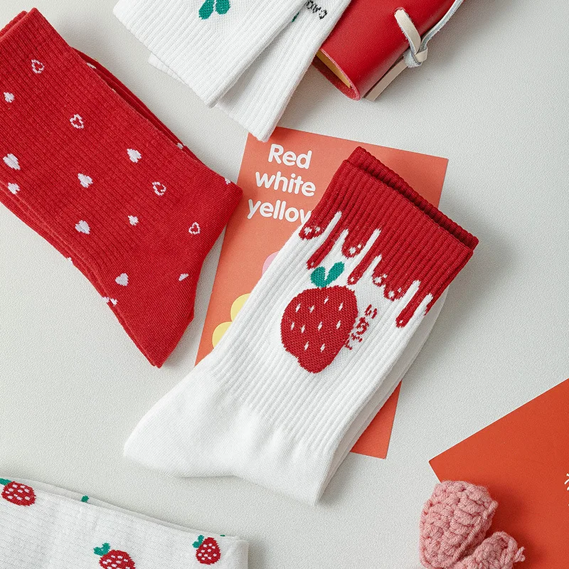 Kawaii Funny Fruit Women Socks Women's Cotton Socks Colorful Cute Crew Strawberry Socks Woman Socks Cotton For Christmas Gifts