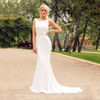 eightale ivory mermaid chiffon wedding dresses scoop neckline bridal gown sweep train wedding gown vestido de novia 2021