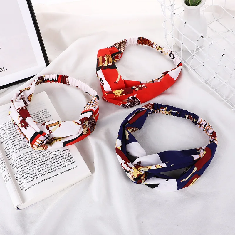 

Women Hair Accessories for Baby Fashion Headband Fabric Cross Knotted Bow Chiffon Floral Hair Band Korea Headdress ladies Hoop