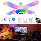 Музыкальная Bluetooth-лампа в четырех листьях, светодиодсветодиодный цветные ночные светильники, Интеллектуальный звук, Складная Лампа, дистанционный потолок для игровой комнаты, дома