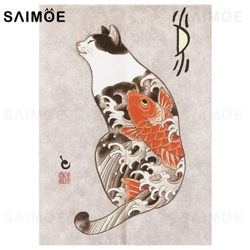 Japanese Noren Door Curtain Cat Fengshui Printed Doorway Kitchen Bedroom Entrance Decoration Costomized Hanging Curtains |