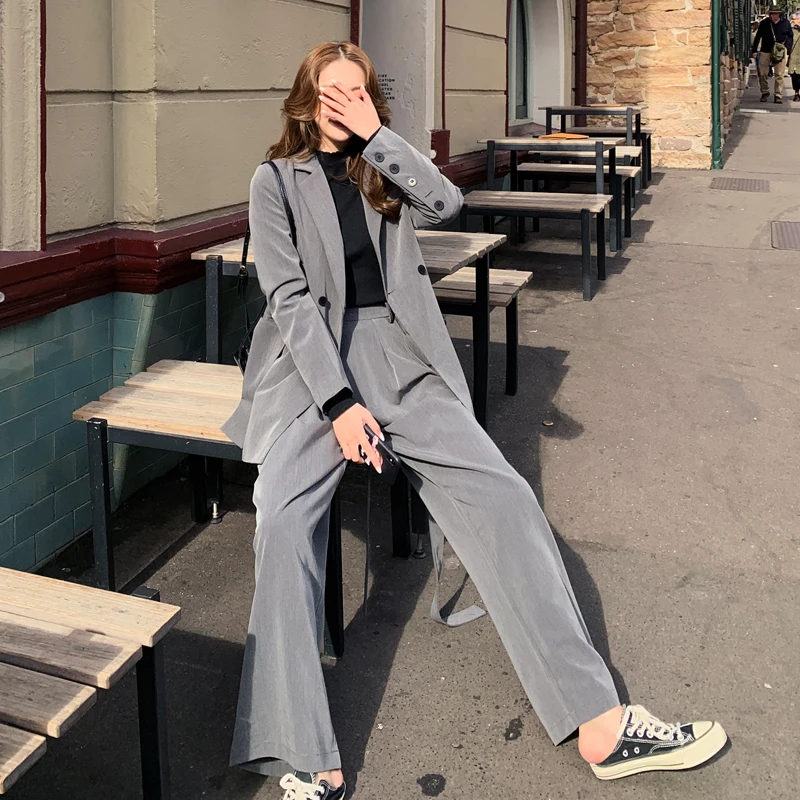 Женские свободные костюмы в Корейском стиле однотонное зеленое Повседневное