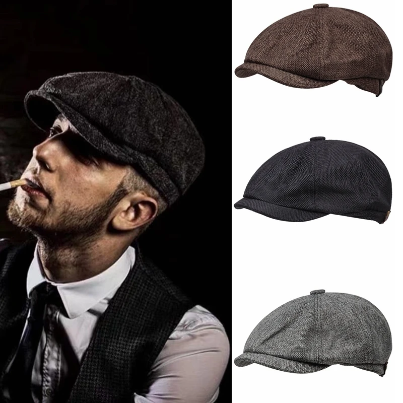 

Retro British Style Men Hat Beret Vintage Gentleman Peaked Caps Autumn Spring Cotton Octagonal Newsboy Hats Male Flat Cap