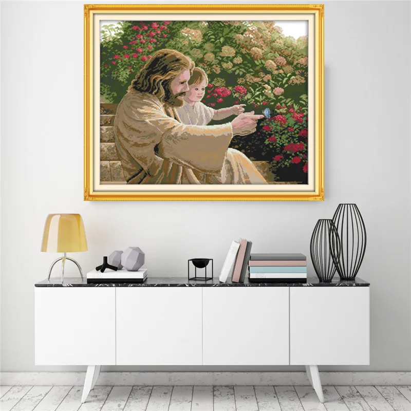 Joy Sunday/комплекты для вышивки крестиком из парусины с принтом Иисус и ребенок DMC