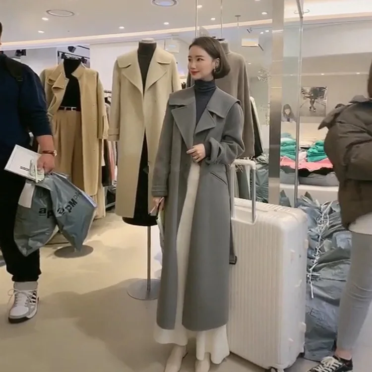 Корейский женский новый дизайн зимнее двустороннее шерстяное пальто длинный