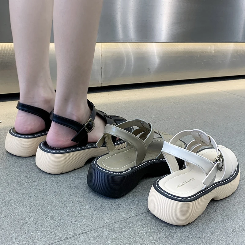 

Comfort Shoes for Women Clogs Wedge Female Sandal Soft All-Match 2021 Summer Buckle Strap Med Platform Girls New Beige Sports Th
