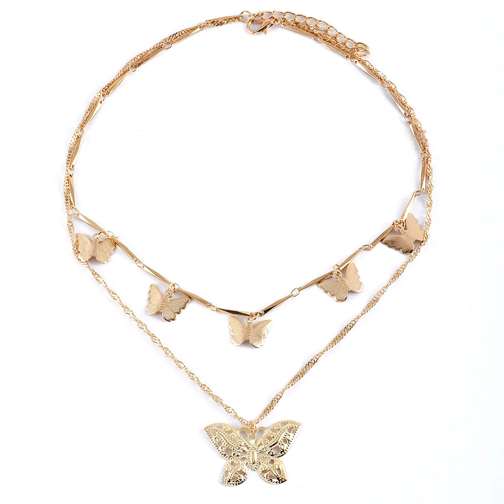 Bls-чудо Boho винтажные золотые ожерелья для женщин полый кулон в форме бабочки 2019