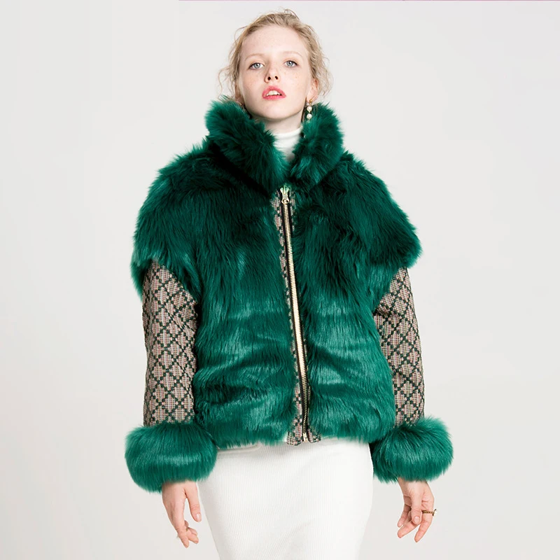 

New Style Winter 2020 Wear Tweed Coat on Both Sides Female Green Fox Fur Grass Jacket 9725 Thick Warm Fashion Thick Outwear