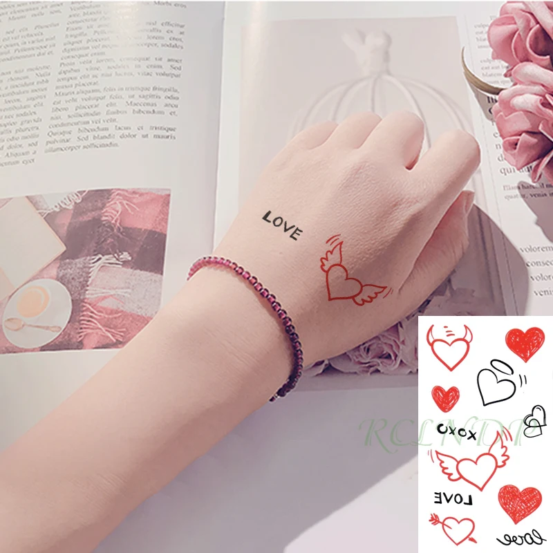 Водостойкие временные тату-наклейки любовь сердце крылья стрела ненастоящие