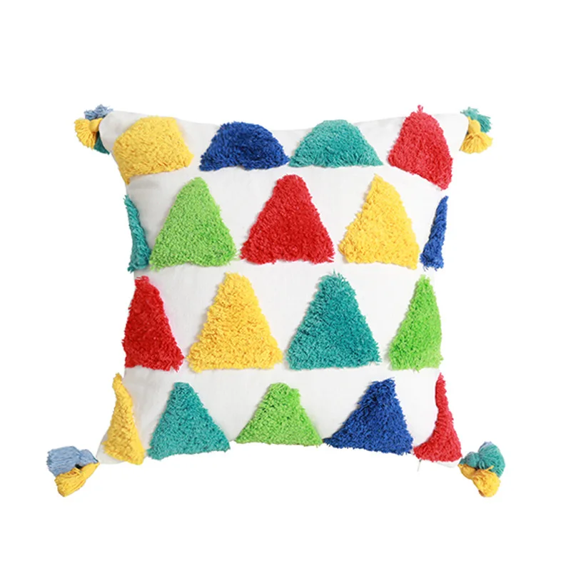 

Rainbow Tassel Pillowcase Moroccan Style Handmade Three-dimensional Embroidery Cushion Cover Home Sofa Cushion Pillowcase