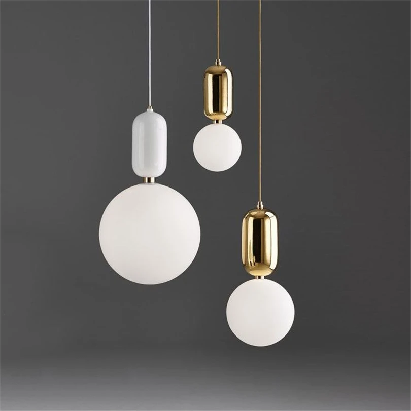 Modern Nordic Glass Ball Pendant Lights Gold/white/black Hanging Lamps Led Lamp for Living Room Bedroom Restaurant Light Fixture | Лампы и