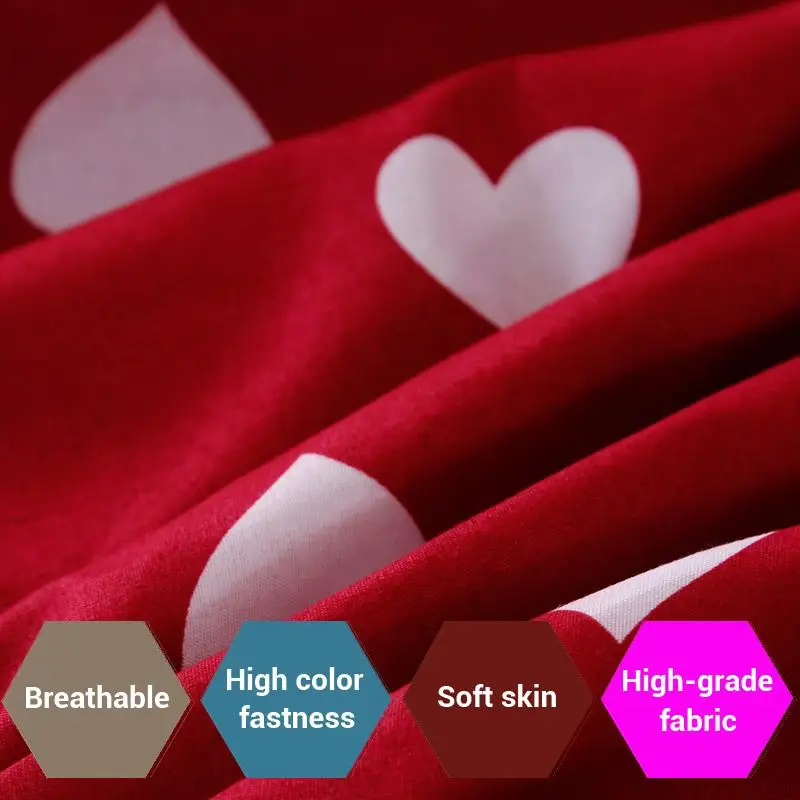 58 Red Color Heart Printed Bed Linen Set Single Double Queen King Size Bedding Plant Cartoon Quilt Cover Sheets | Дом и сад