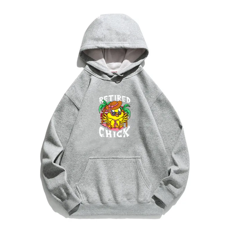 

Women Hoodie RETIRED CHICK Printed Hoodies Women Fleece Long Sleeve Loose Sweatshirt with Hat Girls Pullovers Autumn Winter