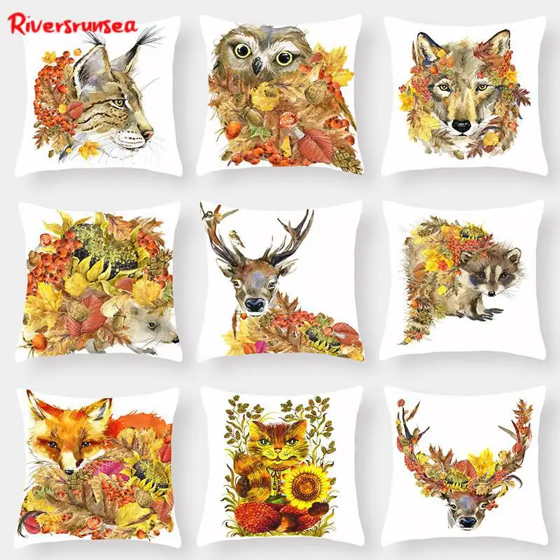 Осенняя Подушка с оленем фруктовыми животными в пасторальном стиле Садовый