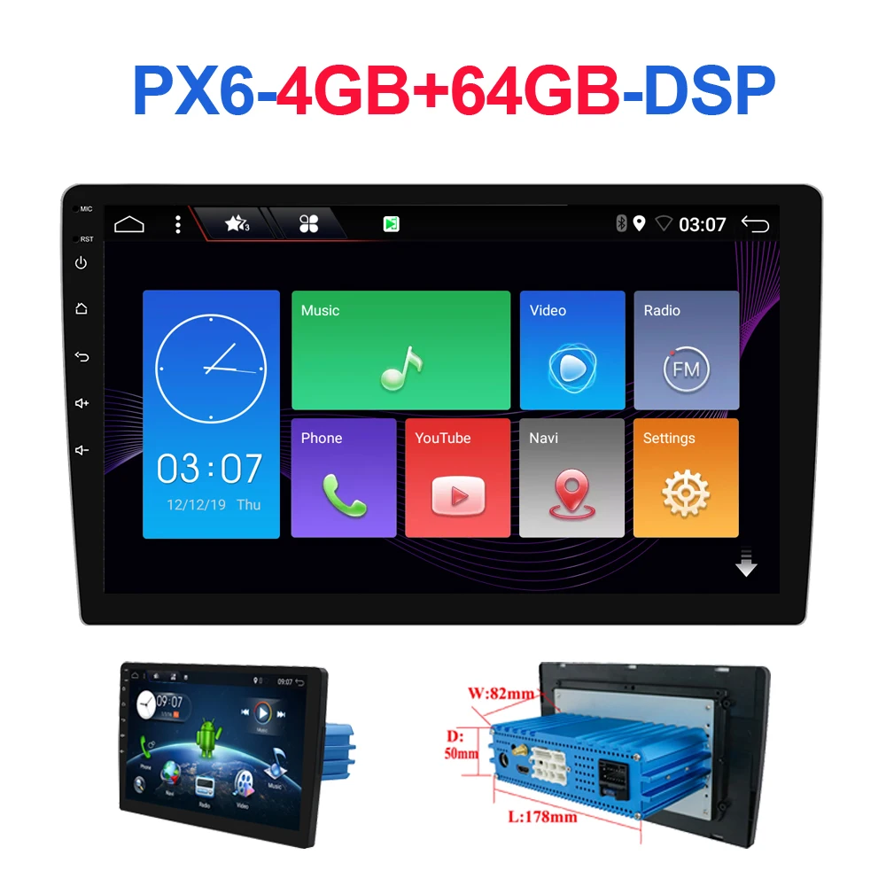 Автомагнитола PX6 1 din DSP Android 10 Восьмиядерный процессор GPS навигация аудио видео ПК