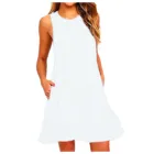 Для женщин белое платье с круглым вырезом, повседневное, с карманами, без рукавов длиной выше колена платье свободные вечерние Танк платье размера плюс Vestidos Mujer Verano 2021