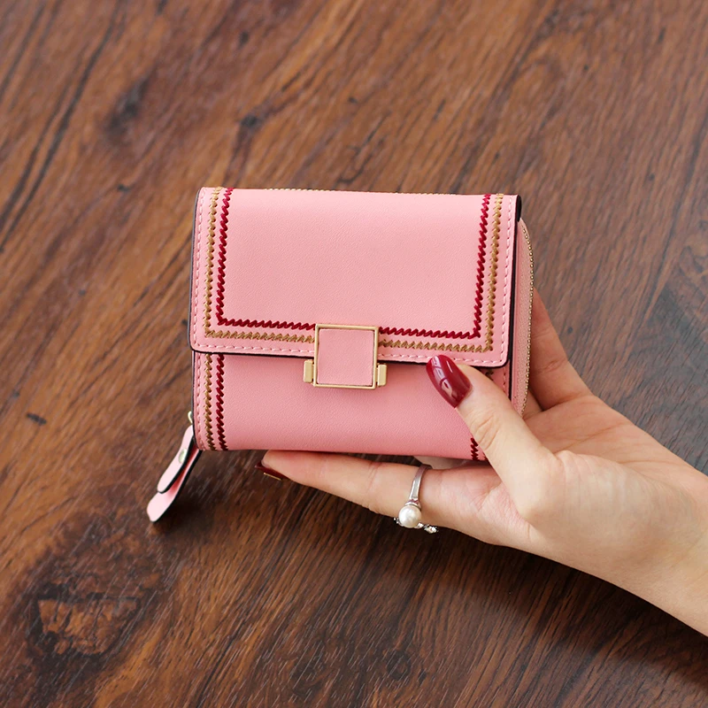 

Genuine Leather Wallet Women Snap Photo Korean Card Folding Wallet Women Coin Holder Portafoglio Donna Ladies Purse DE60NQB