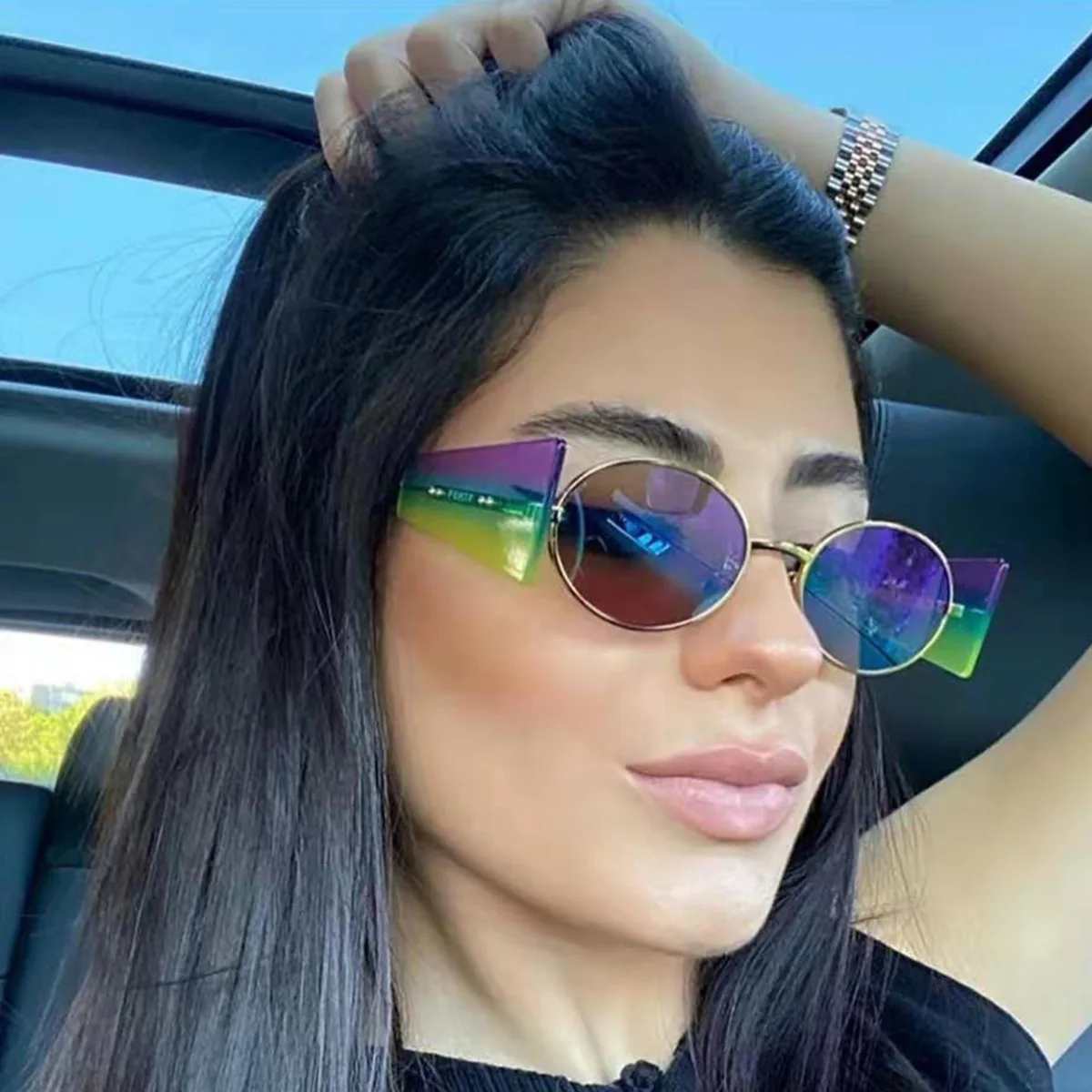 

Round Rimless Sunglasses Women 2021 Vintage Sun Glasses Men Luxury Brand Designer Female Shades Punk Eyewear Oculos UV400