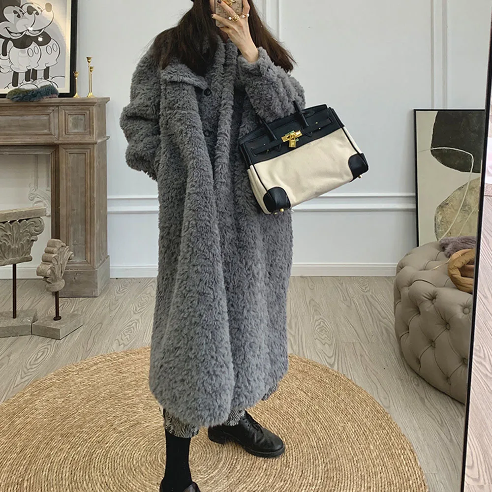 

Korean Coat Lamb Plush Medium and Long Coat Coat New Winter Retro Women's Thickened Cotton Coat Warm Casual Women's Wear