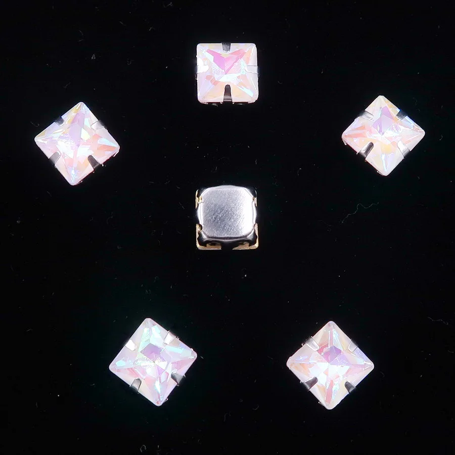 Милый Серебряный металлический коготь 50 шт/п желе конфеты и AB цвета стекло кристалл 8 мм квадратной формы пришить стразы свадебное платье diy отделка