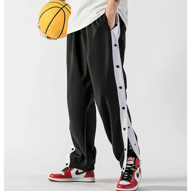 Men Basketball Pants Side Striped Button Easy To Wear Mens Casual Pant Loose Sweatpants | Мужская одежда