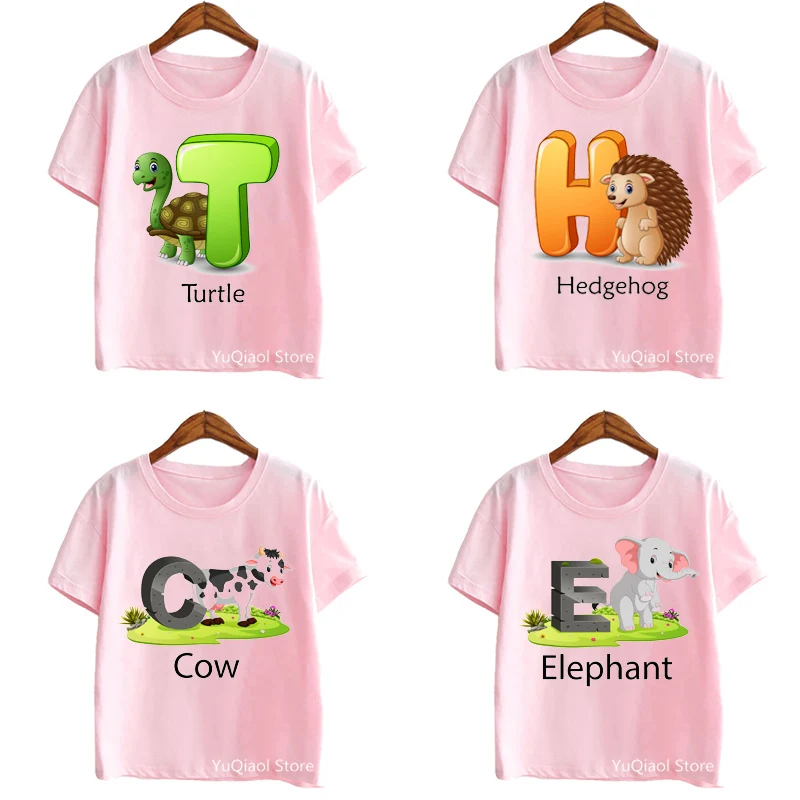 Фото Розовая футболка для девочек милые Мультяшные животные